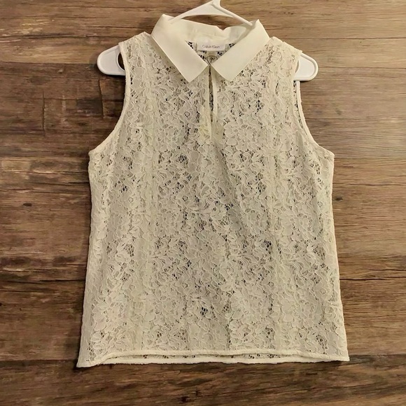 Calvin Klein Tops - Calvin Klein Cream Lace Tank Top with Collar